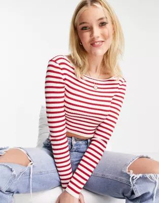 Urban Revivo long sleeve knitted top in red stripe | ASOS | ASOS (Global)