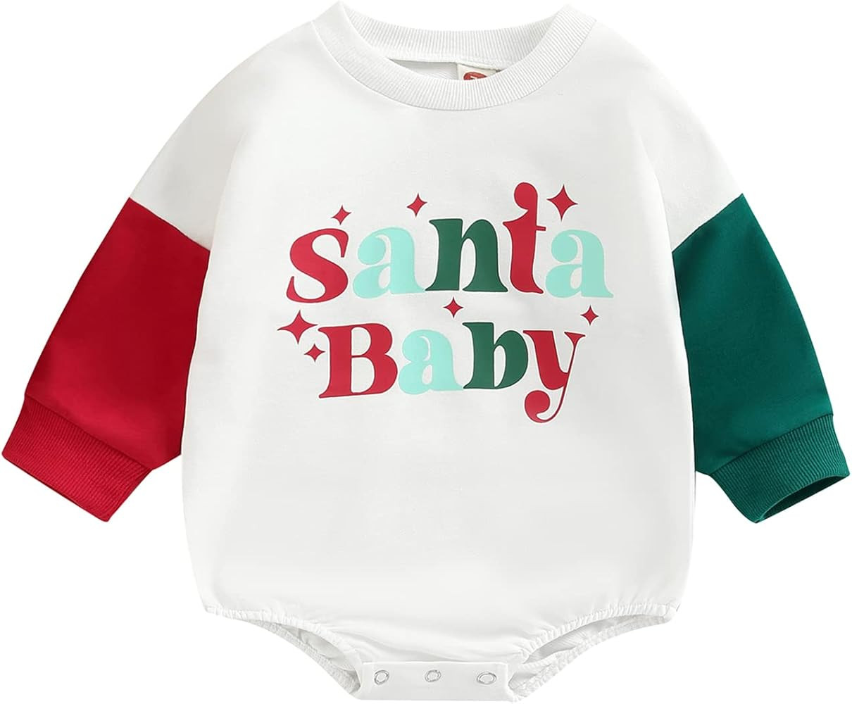 Newborn Baby Girl Boy Christmas Outfit Long Sleeve Santa Romper Sweatshirt Fall Winter Tops | Amazon (US)