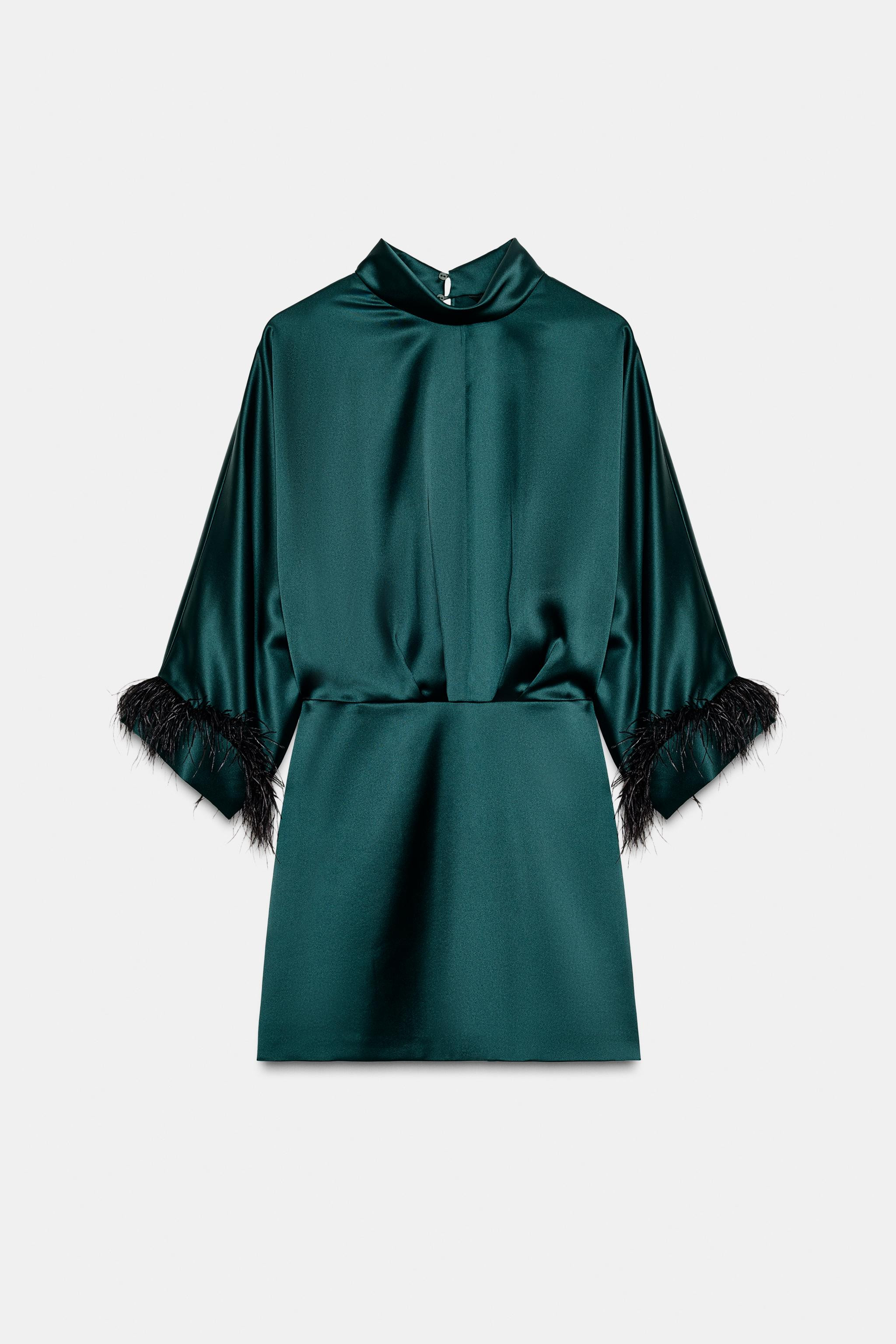 FEATHER SATIN EFFECT SHORT DRESS | Zara US