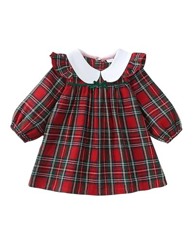 Kucnuzki Baby Girl Dress 6 9 12 Months Baby Girl Cute Clothes Dark Red Plaid Ruffle Long Sleeve One Piece Casual Dress Fall Outfits Winter Infant Clothes | Amazon (US)