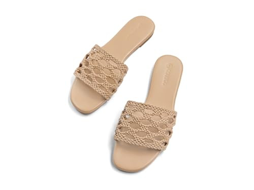 Amazon.com | Coutgo Womens Flat Sandals Braided Open Square Toe Slip On Slide Sandals Dressy Beac... | Amazon (US)