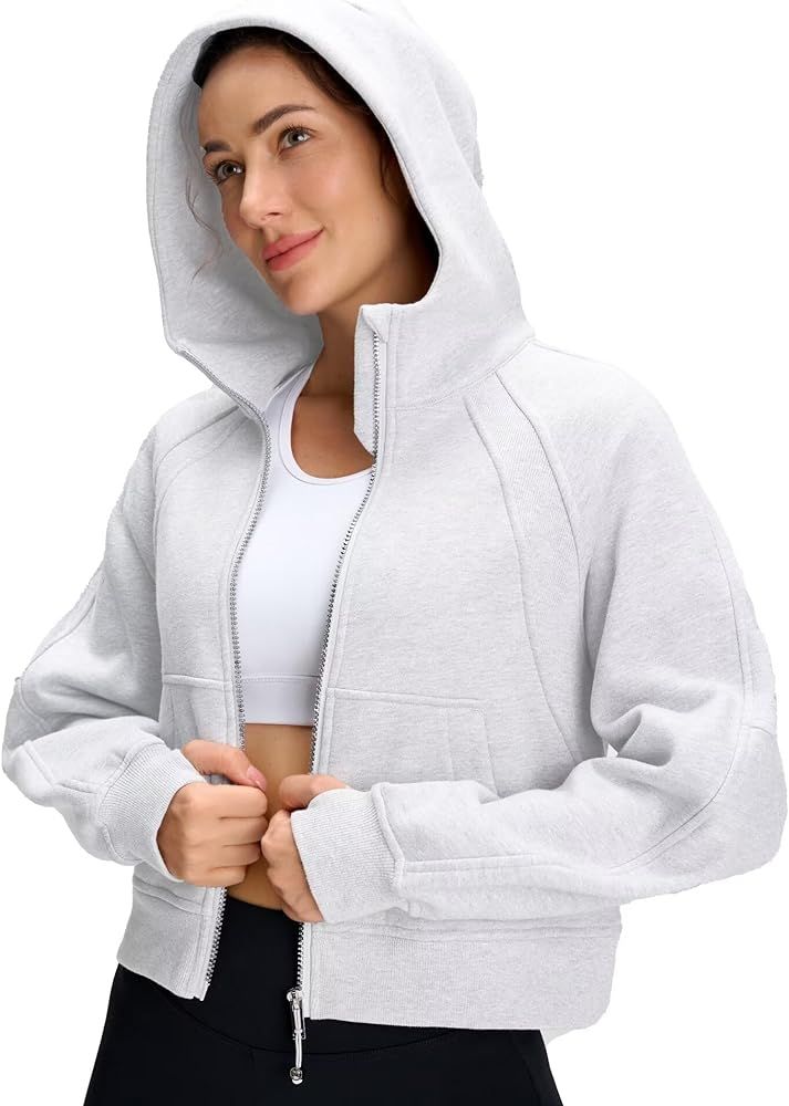 QUEENIEKE Cropped Zip Up Hoodies For Women, Fleece Full Zip Sweatshirts For Women Loose Fit Hoodi... | Amazon (US)