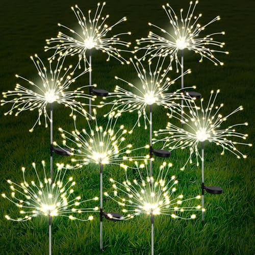 FOOING 8 Pcs Solar Garden Lights Solar Firework Lights, 200 LED Solar Powered String Light 2 Modes Twinkling Solar Lights for Outside, Wedding, Party,Patio (Warm White) | Amazon (US)