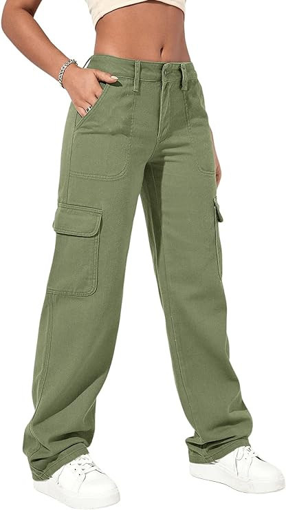 SweatyRocks Women's High Waist Cargo Jeans Flap Pocket Wide Leg Denim Pants | Amazon (US)