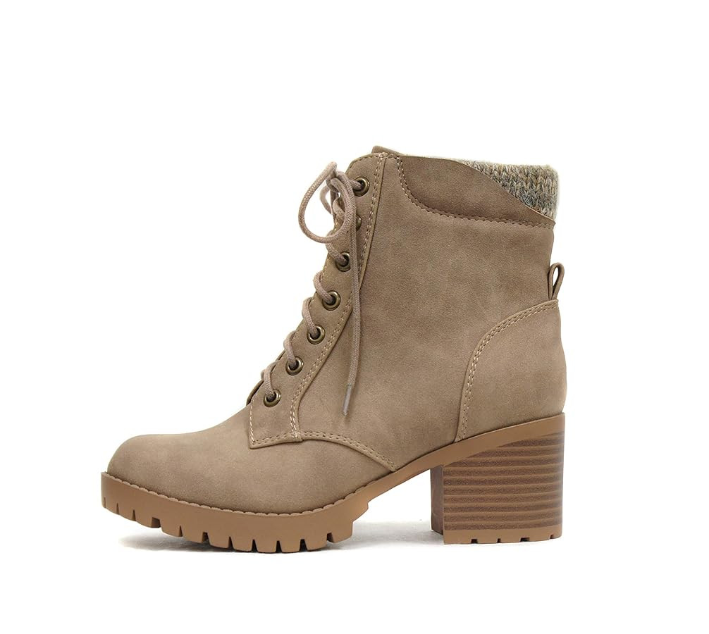 Soda Single Lug Sole Chunky Heel Combat Ankle Boot Lace up w/Side Zipper | Amazon (US)