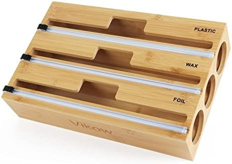 Vikow 3 in 1 Wrap Dispenser with Slide Cutter and Labels, Aluminum Foil, Plastic Wrap, Parchment ... | Amazon (US)