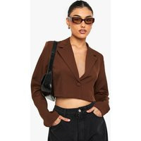 Womens Basic Woven Relaxed Fit Crop Blazer - Brown - 12 | boohoo (US & Canada)