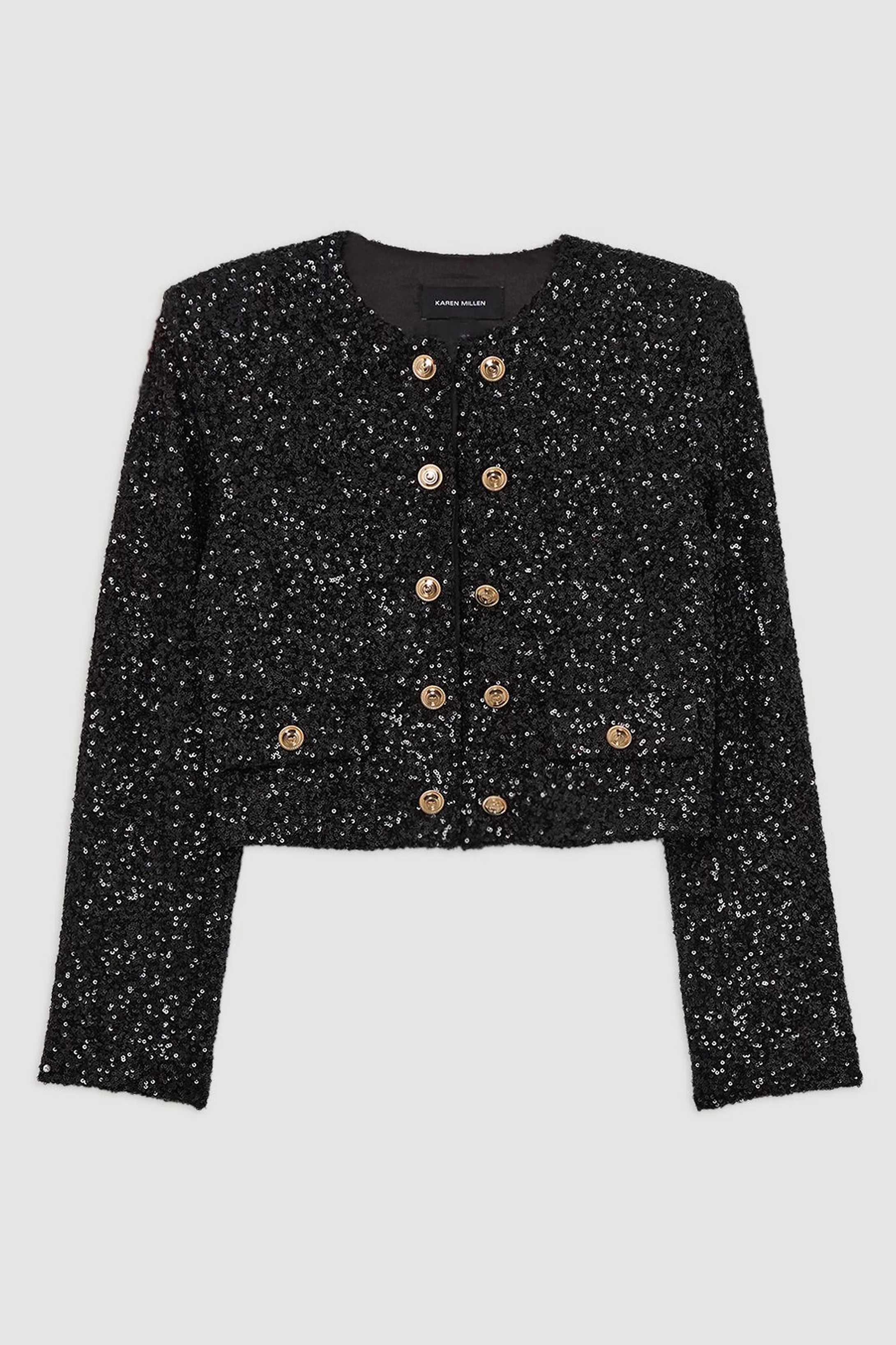 Tailored Sequin Cropped Blazer | Karen Millen | Karen Millen UK + IE + DE + NL