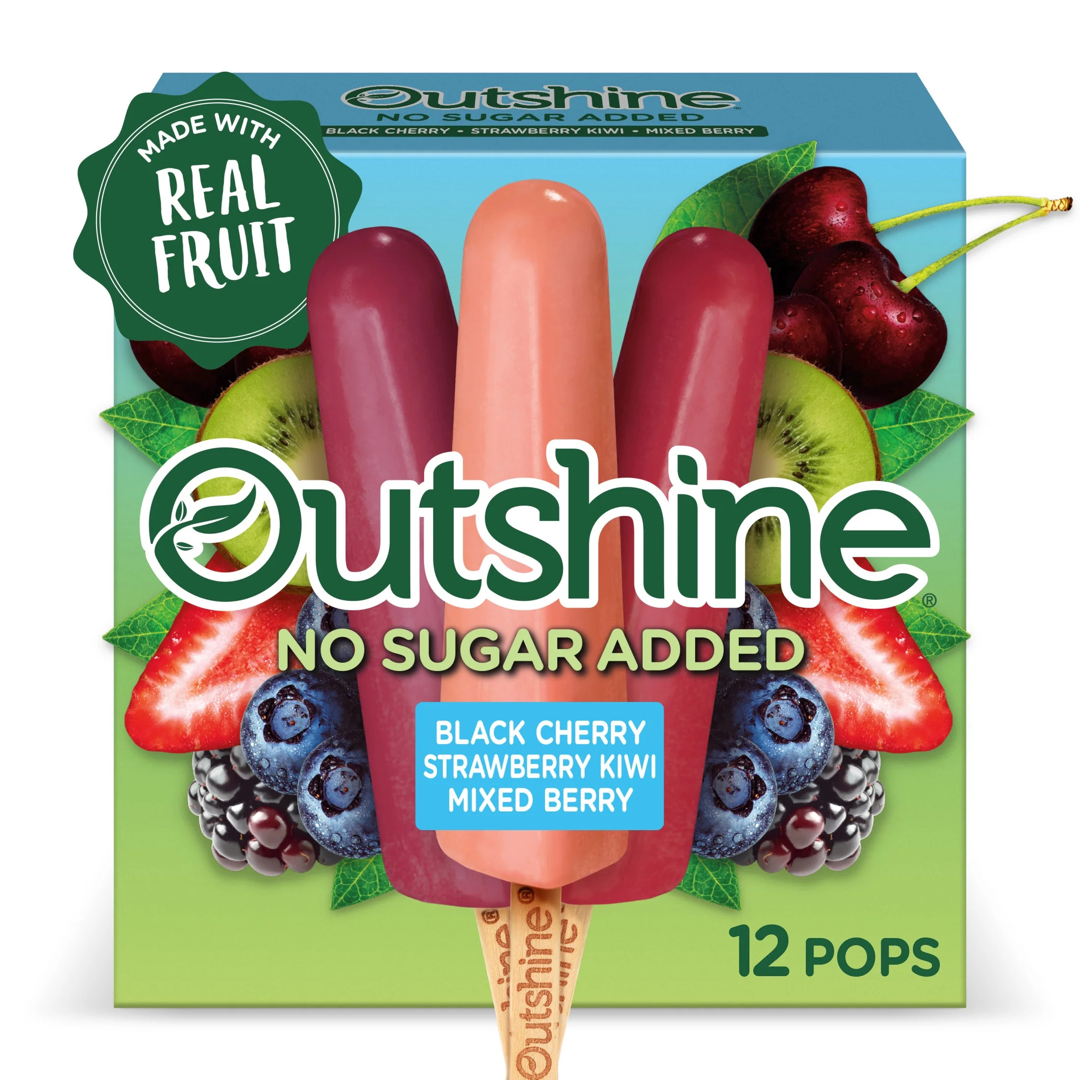 Outshine No Sugar Added Black Cherry, Strawberry Kiwi, and Mixed Berry Frozen Mini Fruit Pops, Va... | Walmart (US)