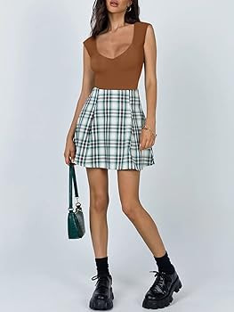 REORIA Women's Sexy Casual V Neck Double Lined Sleeveless Slimming Going Out Tank Top Bodysuits | Amazon (US)