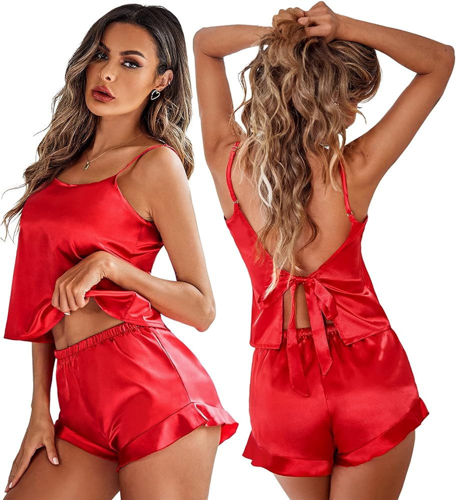 Ekouaer Womens Pajamas Set 2 Piece Satin Sleepwear Lingerie Soft Silk Pjs Cami Top and Shorts Sle... | Amazon (US)