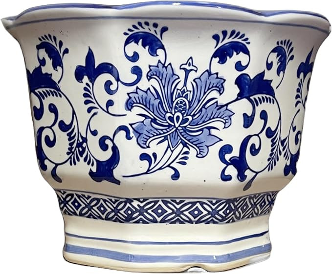 Generic 8.5"" Diameter Octagon Shape Scalloped Top Oriental Lotus Flowers & Vine Blue & White Cer... | Amazon (US)