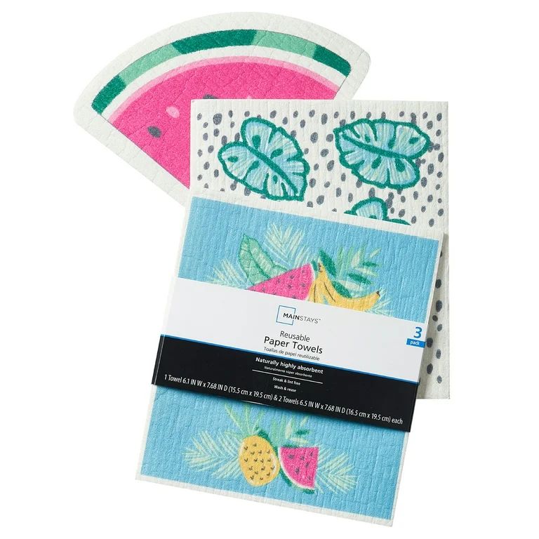 Mainstays Reusable Paper Towels Watermelon Print, 3 Pack, Summer Tropical Colors | Walmart (US)