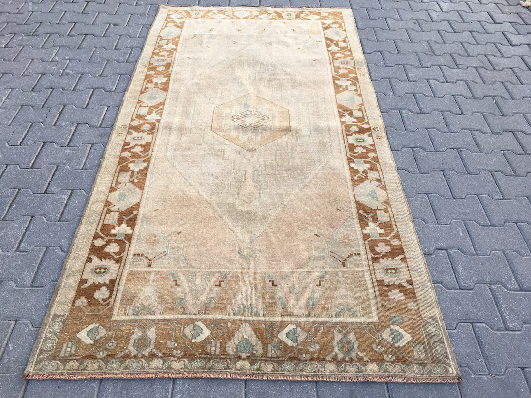 Handmade Carpet Rug With Natural Sheep Wool Light Brown Vintage Rug, Turkish Traditional Design W... | Etsy (US)