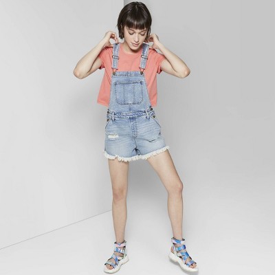 Women's Destructed Denim Shortalls - Wild Fable™ Light Wash | Target