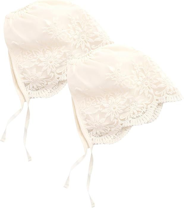GARVALON Infant Girl Bonnet Beige Silk Bonnet Newborn for 0-3 Months Baptism Headband for Girl | Amazon (US)