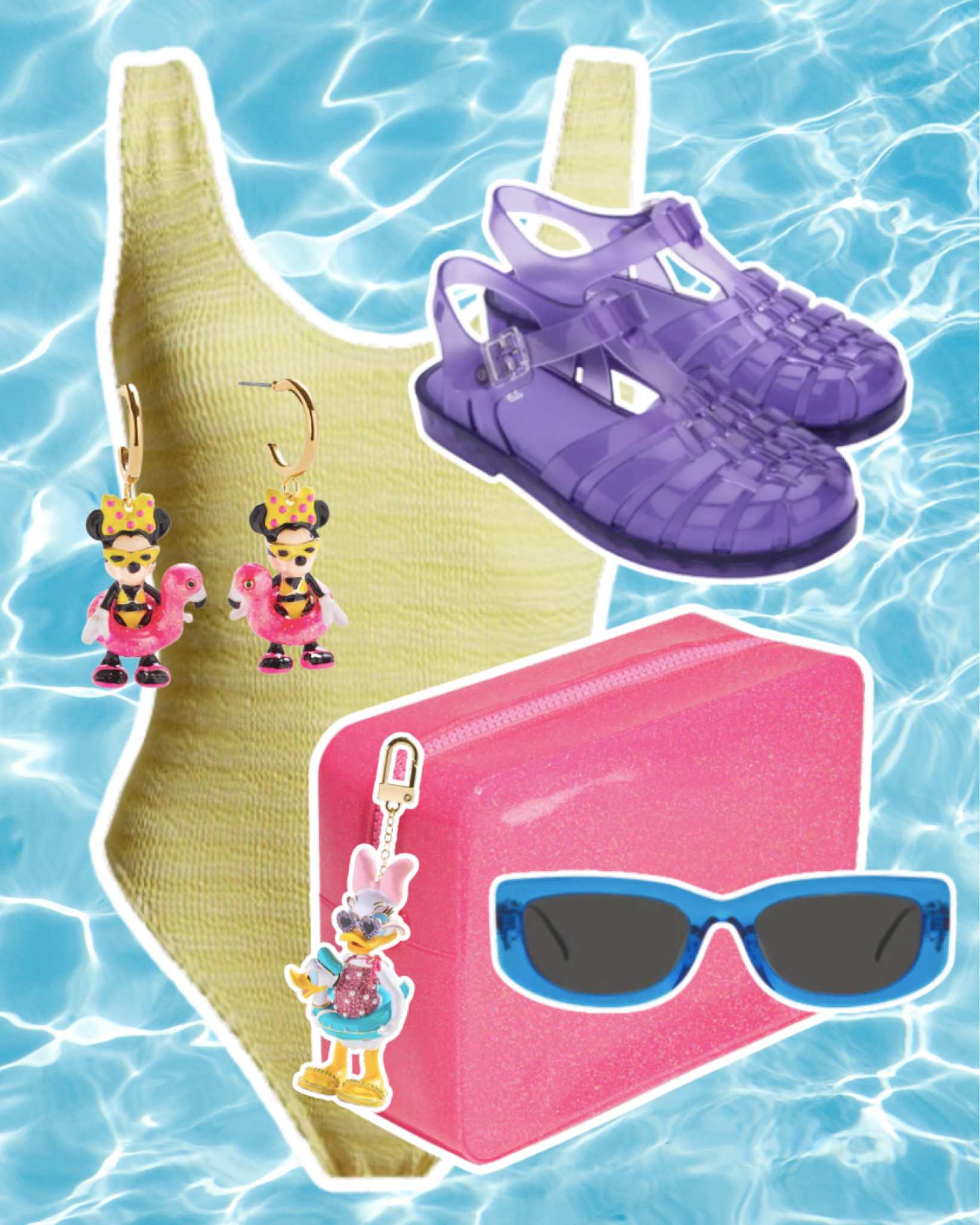 Colorful Disney inspired pool day outfit. #jellysandals #onepieceswimsuit #poolday #pooldayoutfit #beachdayoutfit #beachoutfit #jellybag #sunglasses #dopaminedressing #disneylutfit #disneyland #baubalebar #nordstrom #melissasandals 