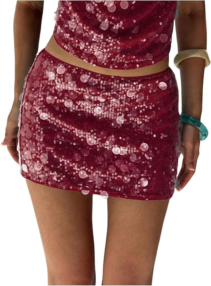 MakeMeChic Women's Sparkling Sequin Ruched Skirt Bodycon Going Out Y2K Party Skirts | Amazon (US)