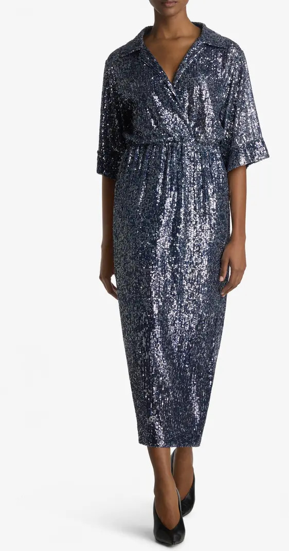 St. John Collection Sequin Fluid Midi Shirtdress | Nordstrom | Nordstrom