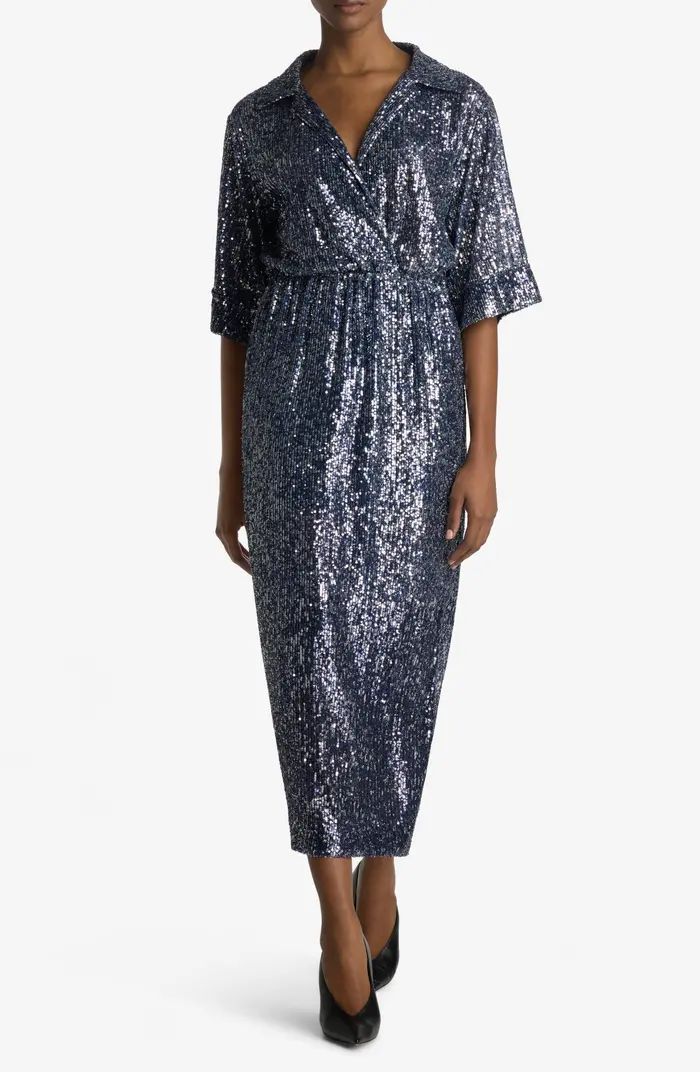 St. John Collection Sequin Fluid Midi Shirtdress | Nordstrom | Nordstrom