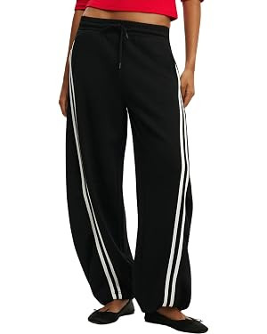 Women Barrel Sweatpants Side Stripe Drawstring Casual Running Slouchy Palazzo Cotton Lounge Pants... | Amazon (US)