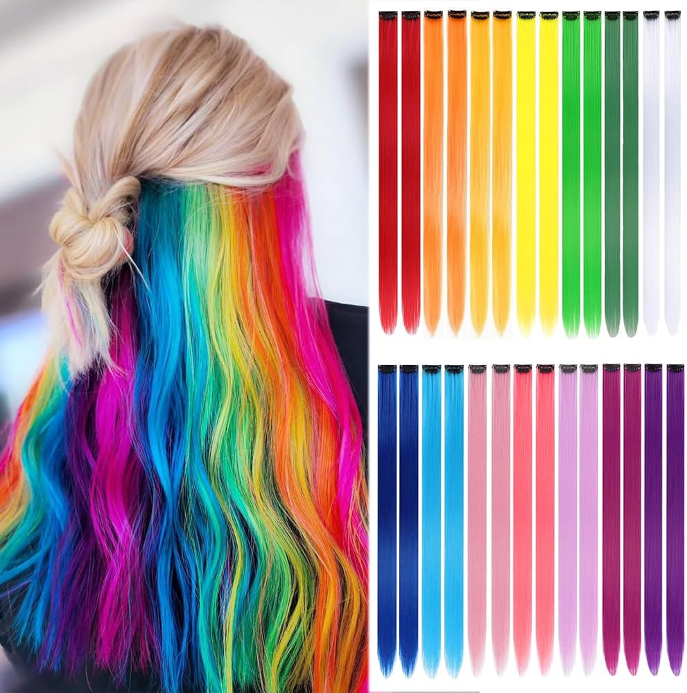 28 Packs Colored Hair extension 22 Inch Color Clip in Hair Extension for Women Girls Kids Rainbow... | Amazon (US)