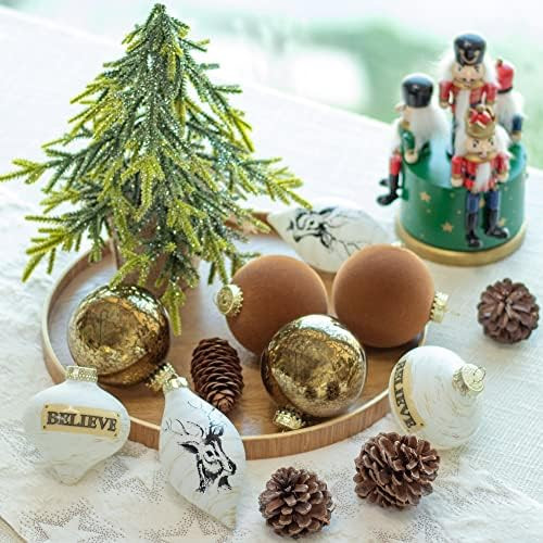 KI Store White and Brown Glass Christmas Balls Set of 8 Vintage Christmas Tree Ornaments Finials for | Amazon (US)