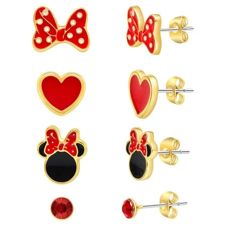 Disney Mickey and Minnie Mouse Classic Minnie Fashion Stud Earring - Classic Minnie Red/Gold - 4 pairs | Walmart (US)
