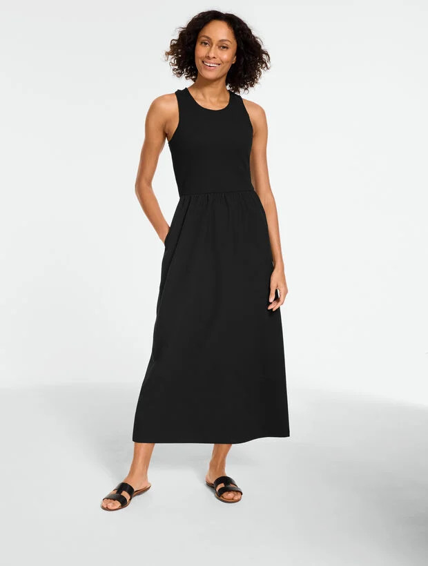 Mixed Media Crew Neck Midi Dress | Talbots