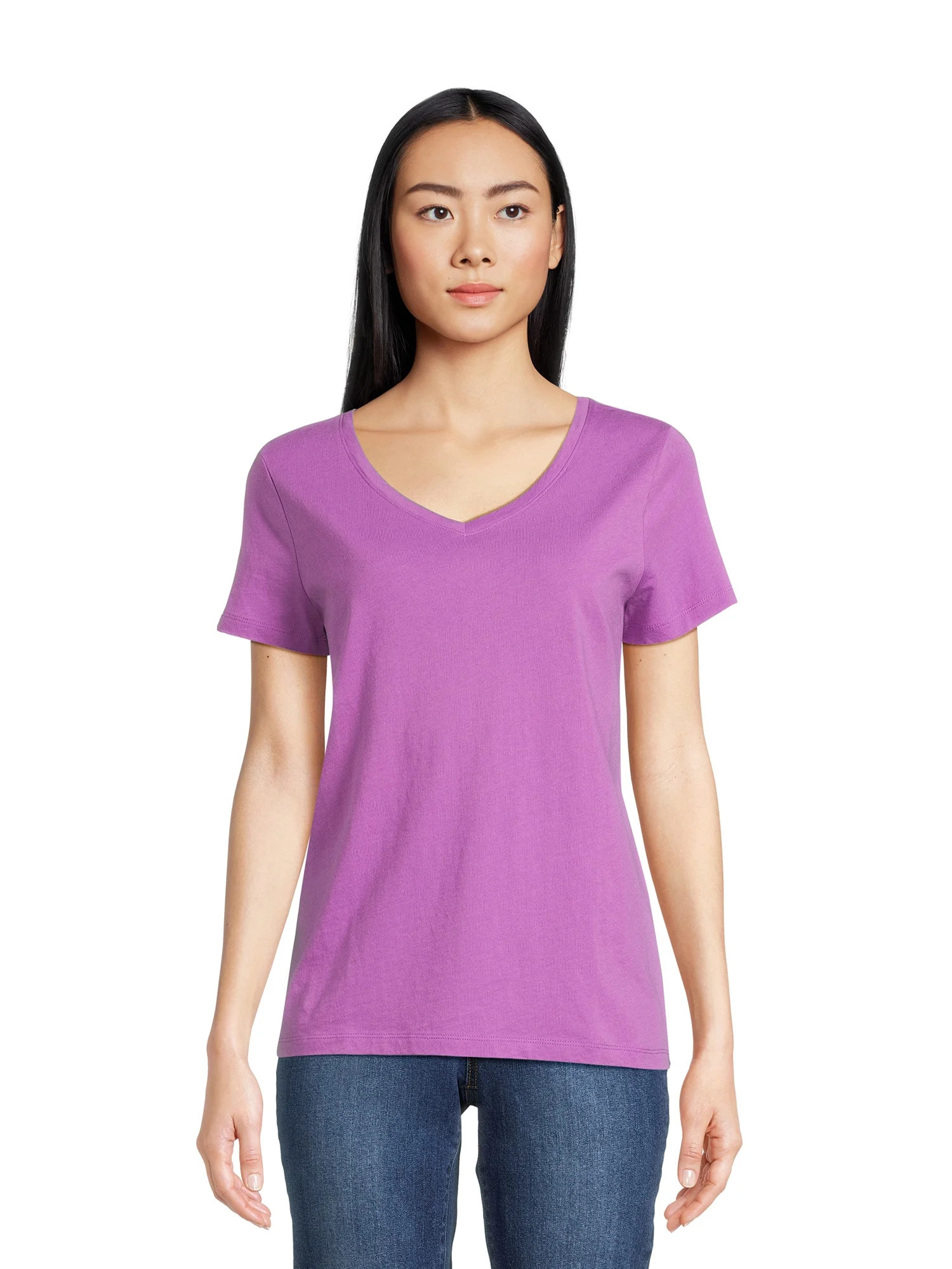 Time and Tru Women's V-Neck Tee with Short Sleeves, Sizes S-3XL | Walmart (US)