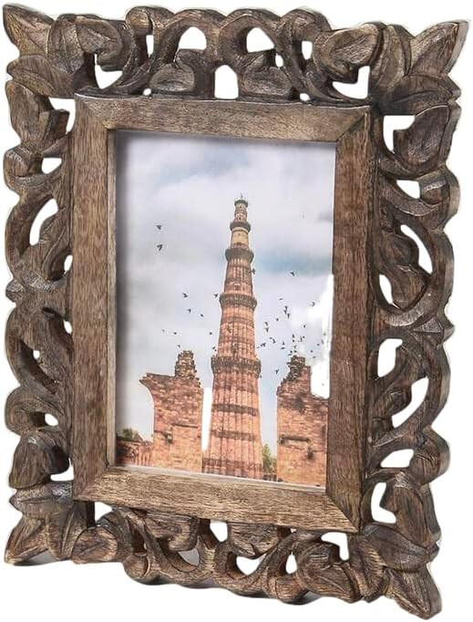 indoStrides Hand Carved Mango Wood Rustic 5x7 Picture Frame with Real Glass - Aesthetic Vintage W... | Amazon (US)