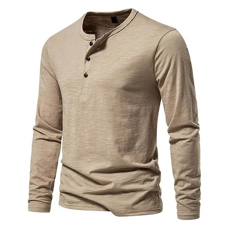 Mens Long Sleeve Shirt Long Sleeve Tshirts Shirts For Men Mens Shirts Casual Stylish Henly Neck Solid Color Long Sleeve Shirts for Mens Long Sleeve Tee Shirts Workout T Shirts Khaki M | Walmart (US)