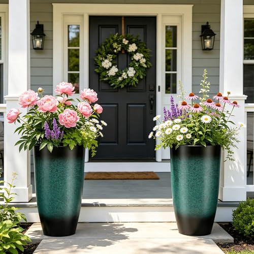 Autodaya 24" Tall Planters Set of 2, High-Density PP Ceramic-Look Outdoor Pots for Plants, Versatile Indoor/Outdoor Flower Pots w/Drainage Hole for Patio Garden Porch & Living Room Decor, Ideal Gift | Amazon (US)