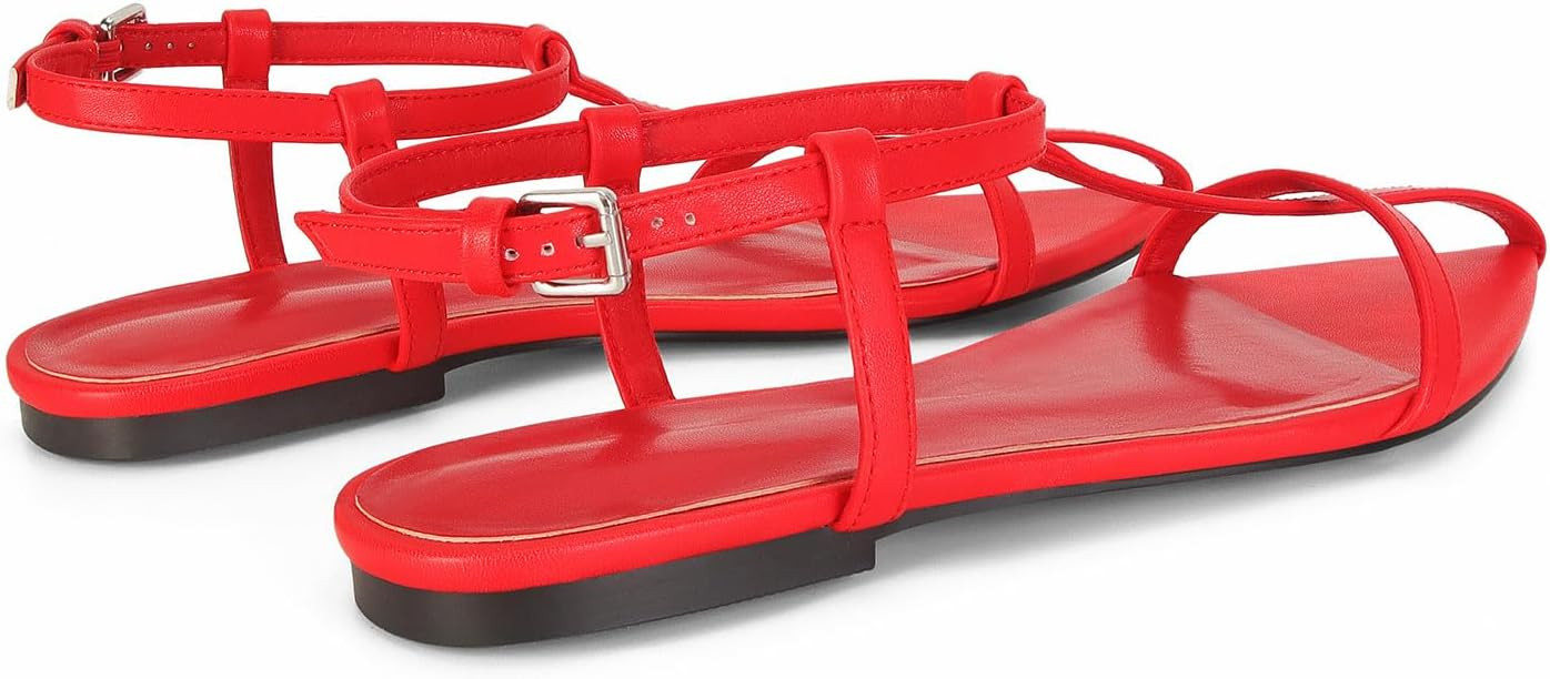 Flat Sandals for Women Adjustable Ankle Strap Slide Sandals Pointed Open Toe Flats Dressy Summer ... | Amazon (US)