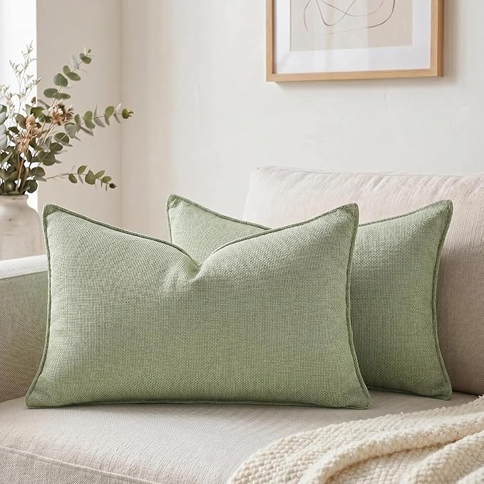 Fancy Homi Set of 2 Sage Green 12x20 Inch Soft Chenille Decorative Throw Pillow Covers with Flang... | Amazon (US)