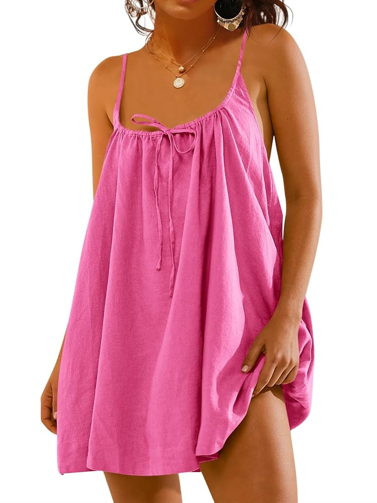 Fisoew Women Summer Sleeveless Mini Dress Tie Back Casual Loose Sexy Trendy Swimsuit Coverup | Amazon (US)