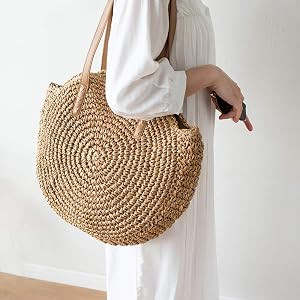 Beach Bags for Women Straw Bag Vacation Summer Large Foldable Straw Beach Bag Tote Woven Shoulder... | Amazon (US)