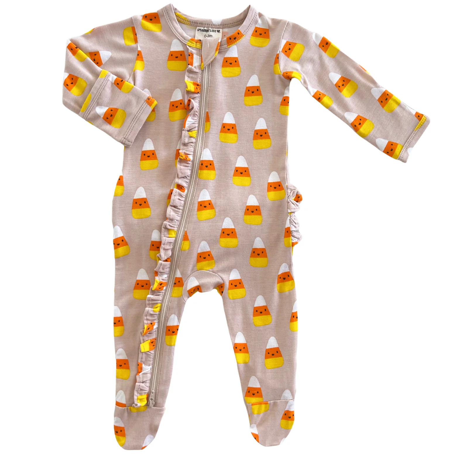 2-Way Ruffle Zip Footie, Candy Corn | SpearmintLOVE