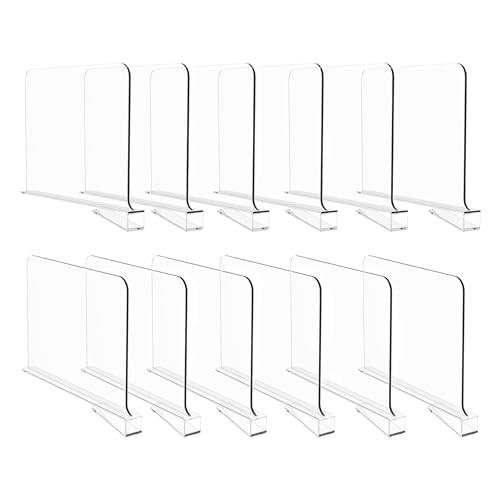 Hmdivor Acrylic Shelf Dividers for Closet Organization, Closet Shelf Organizer Closet Separator for Wood Shelves Clear Shelf Dividers for Closets (12 Pack) | Amazon (US)