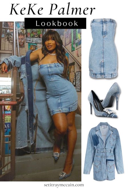 KeKe Palmer rocking Denim tube dress by Moschino and beautiful denim heels by Dolce & Gabbana. Shop the look! #celebritystyle #celebritystyleguide #celebstyle #moschino #luxuryoutfits casual outfits 

#LTKshoecrush #LTKstyletip