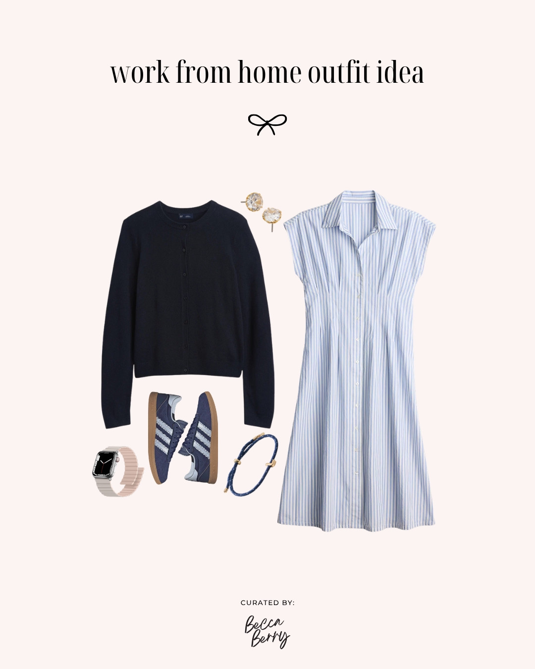 Meeting-ready work from home outfit idea details:
Gap CashSoft Crop cardigan
Kohls Sonoma a-line collared dress
Adidas break sleet sneakers
Rope cord bracelet
Kate Spade sparkle stud earrings
Magnetic Apple Watch band

#LTKootd #LTKWorkwear #LTKMidsize