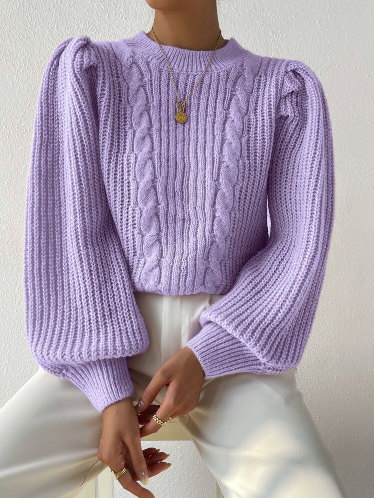 Cable Knit Lantern Sleeve Sweater | SHEIN