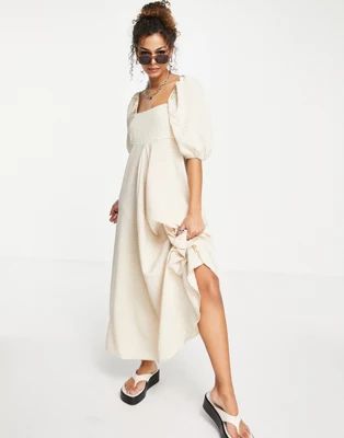 ASOS DESIGN trapeze maxi dress in beige gingham | ASOS (Global)