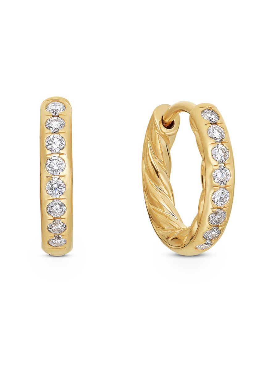 Sculpted Cable Huggie Hoop Earrings In 18K Yellow Gold With Pavé Diamonds | Saks Fifth Avenue
