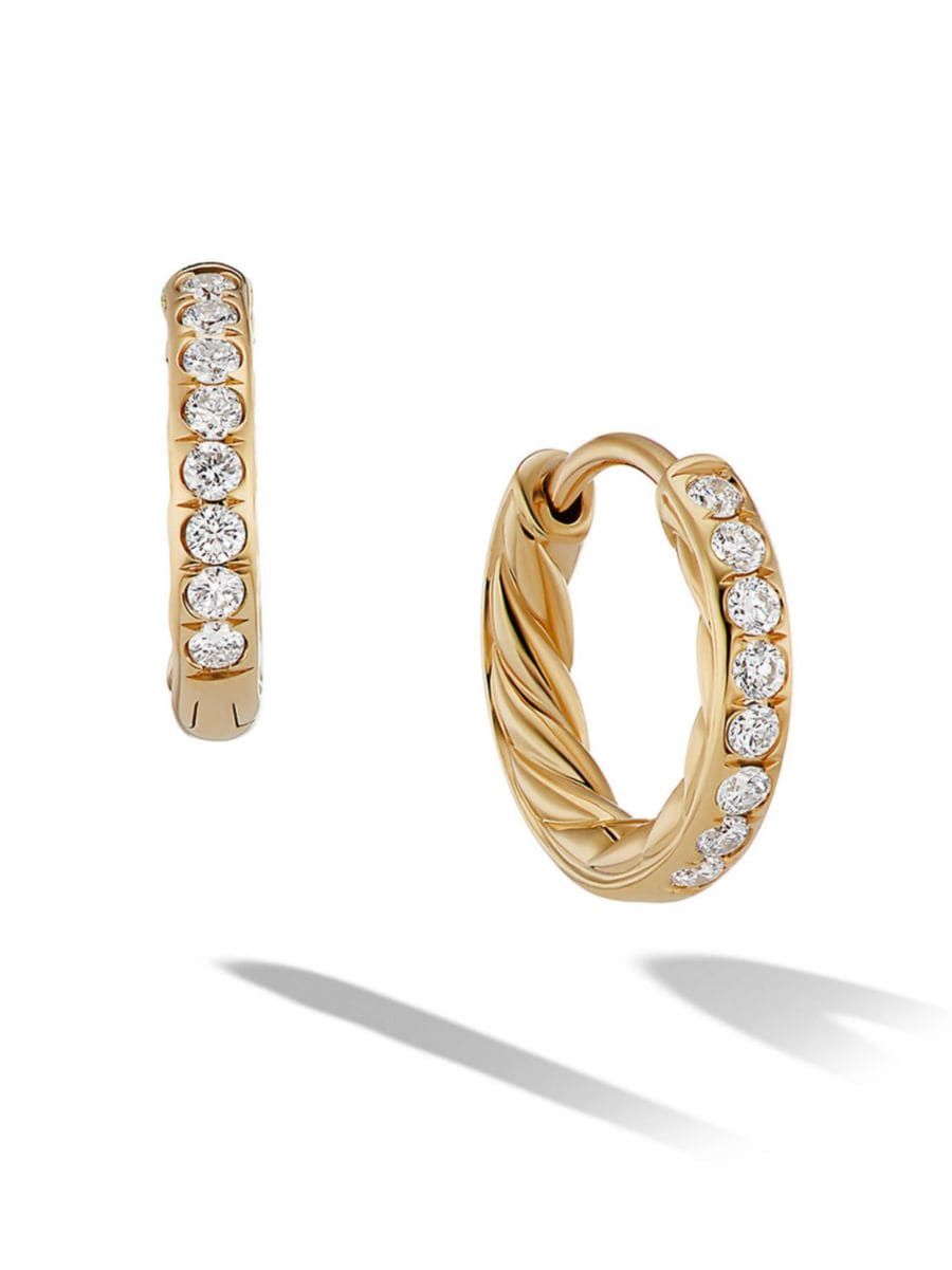 Sculpted Cable Huggie Hoop Earrings In 18K Yellow Gold With Pavé Diamonds | Saks Fifth Avenue