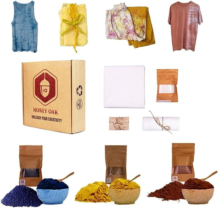 Fabric Tie Dye Kit with 3 Colors | Natural Shibori Powder | Indigo, Sunflower Yellow and Turkey R... | Amazon (US)