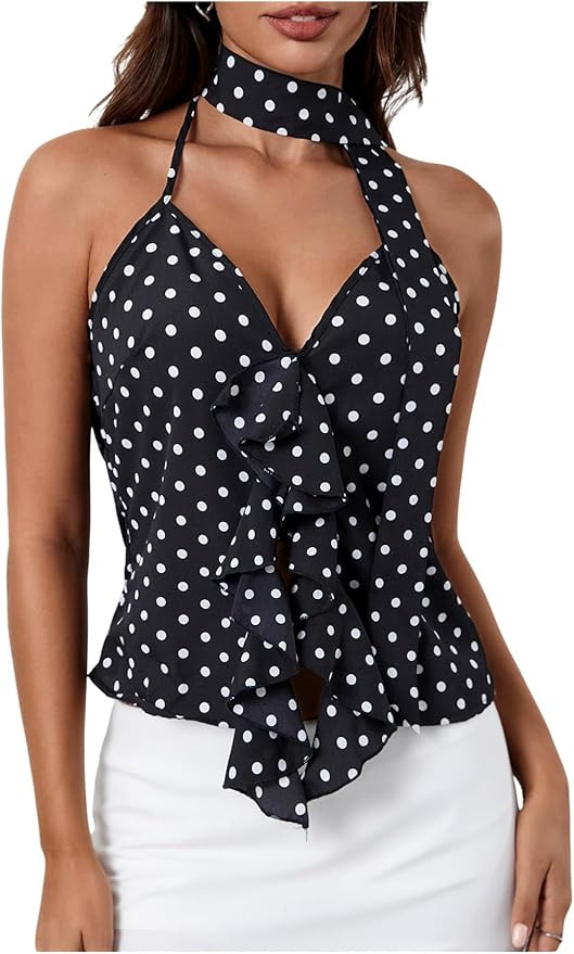 MakeMeChic Polka Dots Halter Going Out Top | Amazon (US)