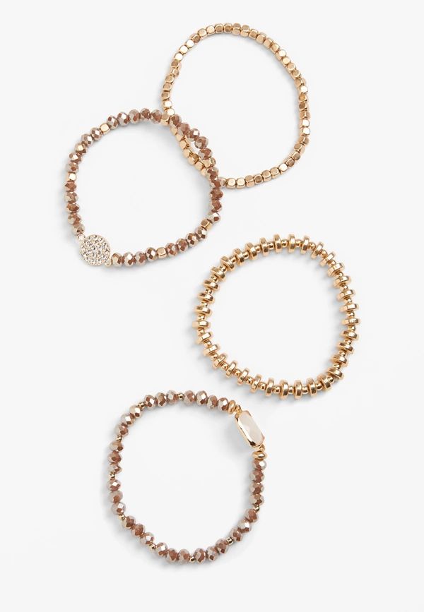 4 Piece Pink and Gold Beaded Stretch Bracelet Set | Maurices