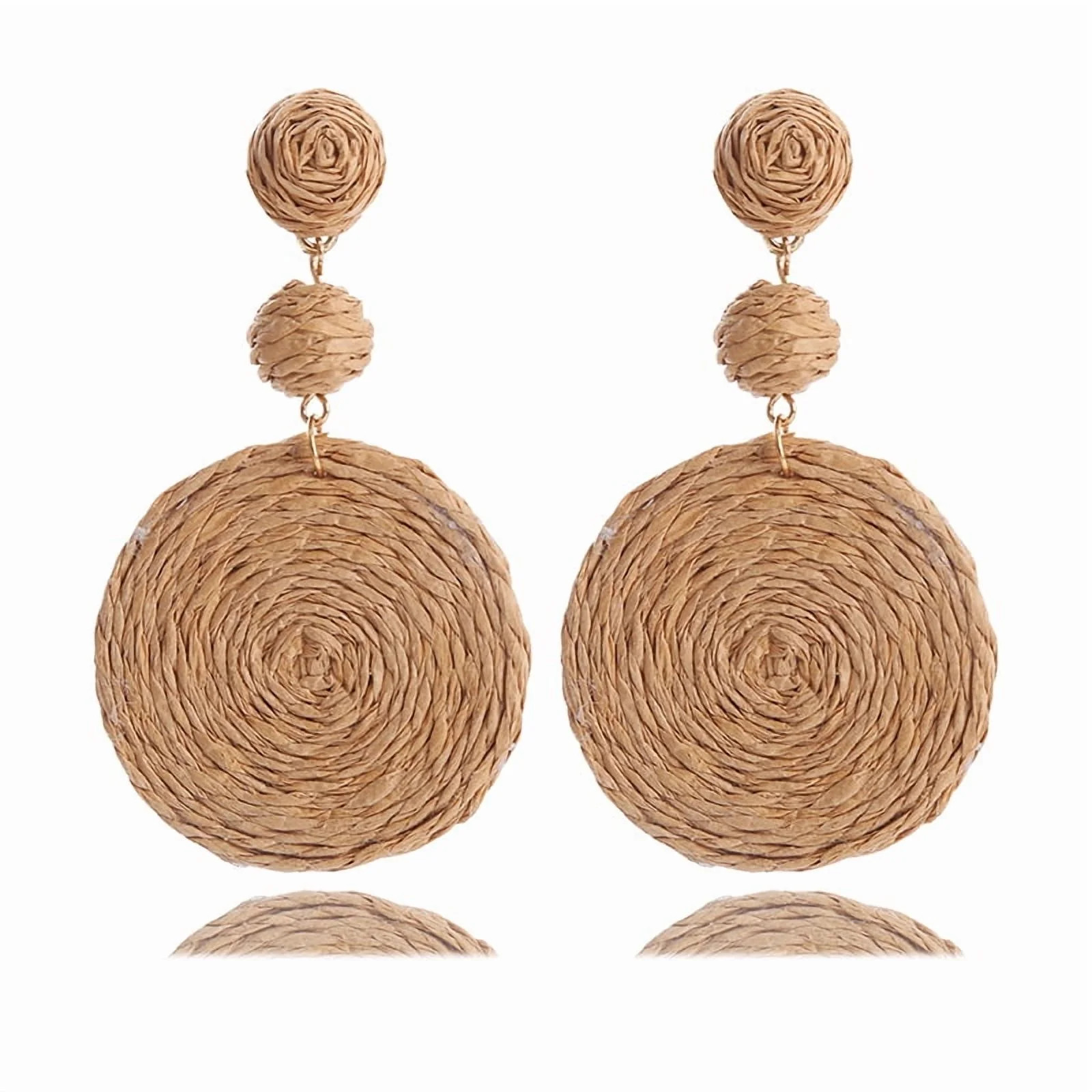 Namzi Ball Earrings for Women, Handmade Statement Drop Earrings Straw Dangle Earrings-Khaki | Walmart (US)