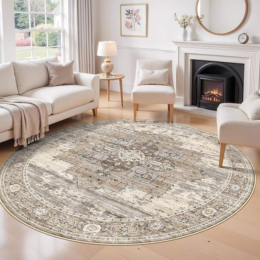 RUUGME 8ft Round Area Rug - Washable Vintage Round Area Rugs for Living Room Bedroom Ultra Soft D... | Amazon (US)
